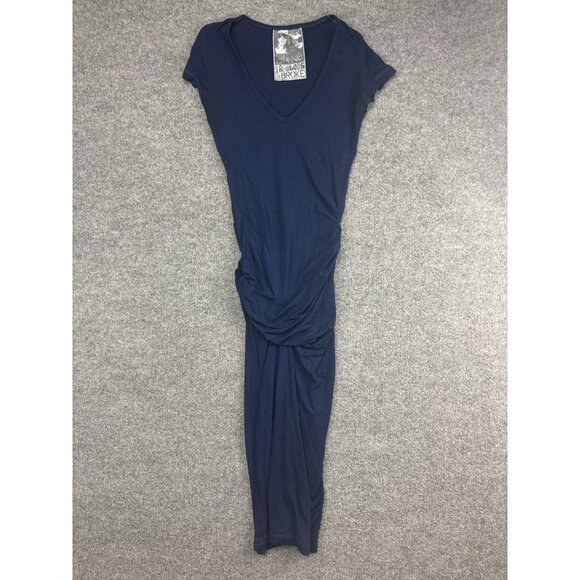 Young Fabulous & Broke Dress Womens XS Navy Blue Ruched Maxi Short Sleeve V Neck - Picture 1 of 9